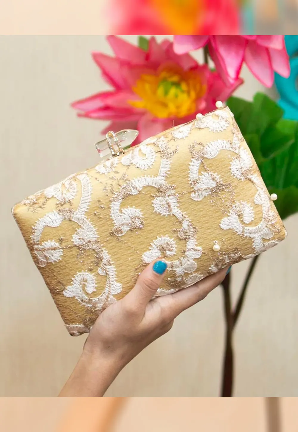 Beige Art Silk Clutch 300988