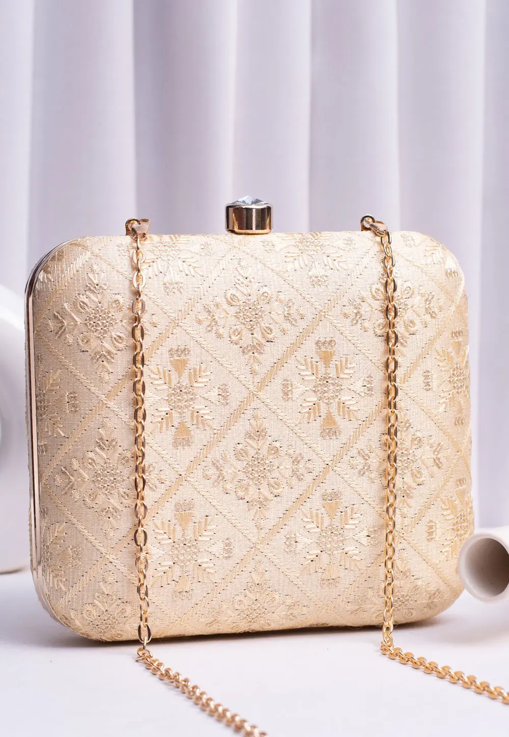 Beige Art Silk Clutch 303756