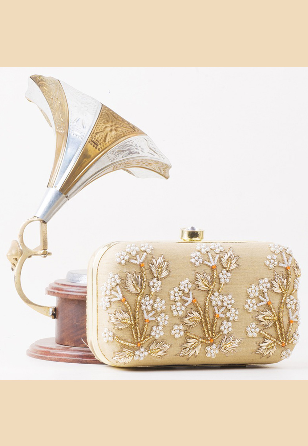 Beige Art Silk Clutch 306372