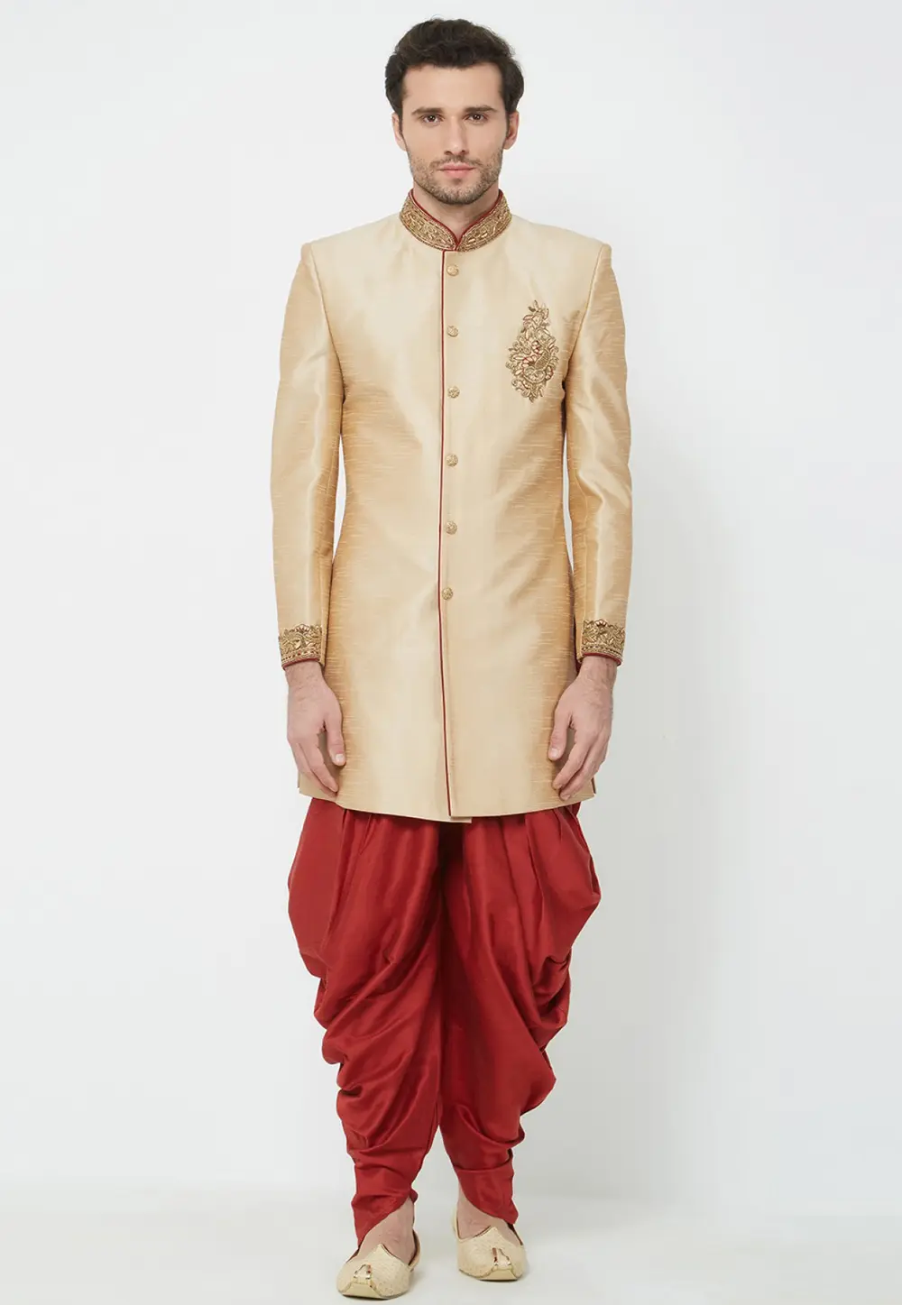 Beige Art Silk Dhoti Sherwani 300204