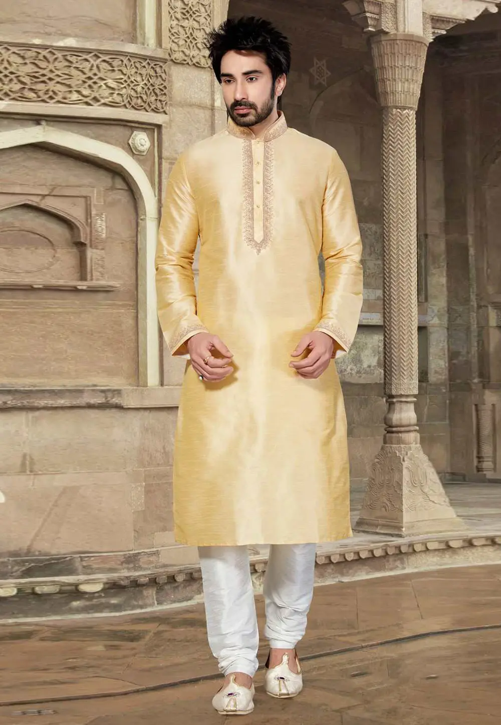 Beige Art Silk Kurta Pajama 300664