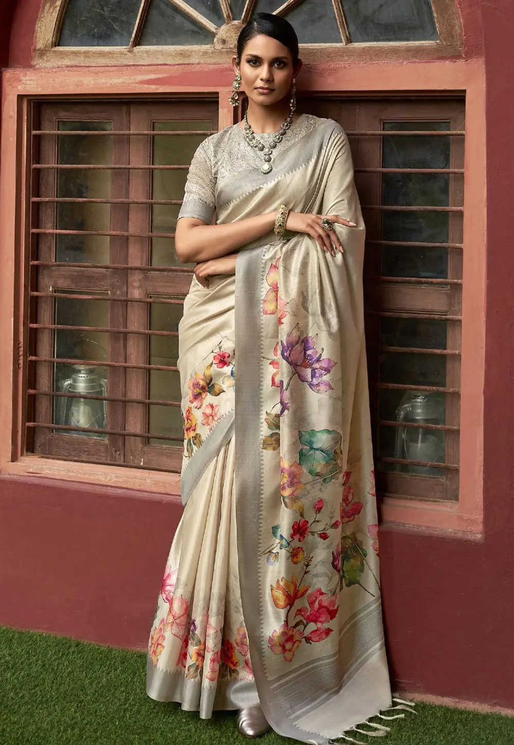 Beige Art Silk Saree With Blouse 297417