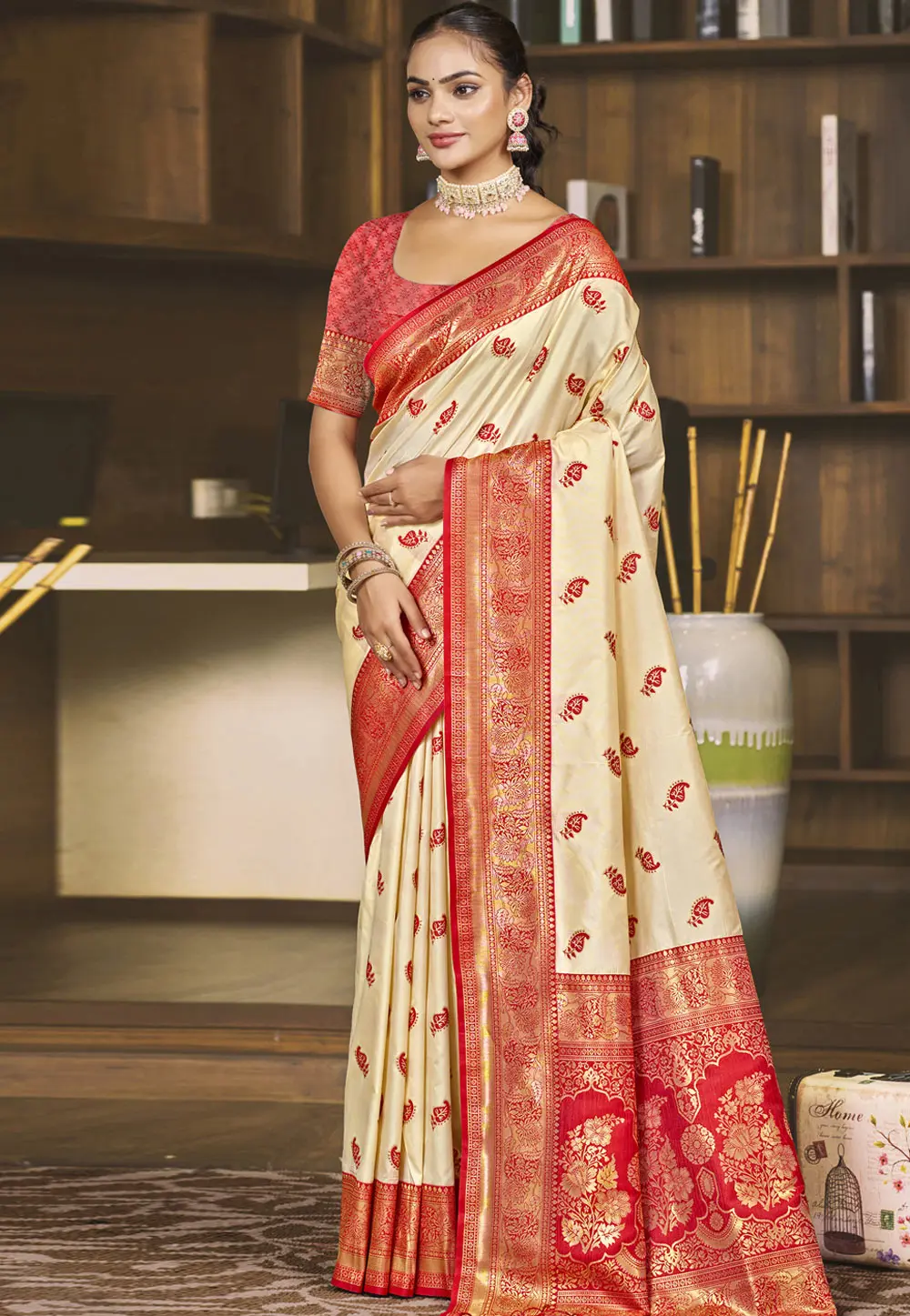 Beige Art Silk Saree With Blouse 303082