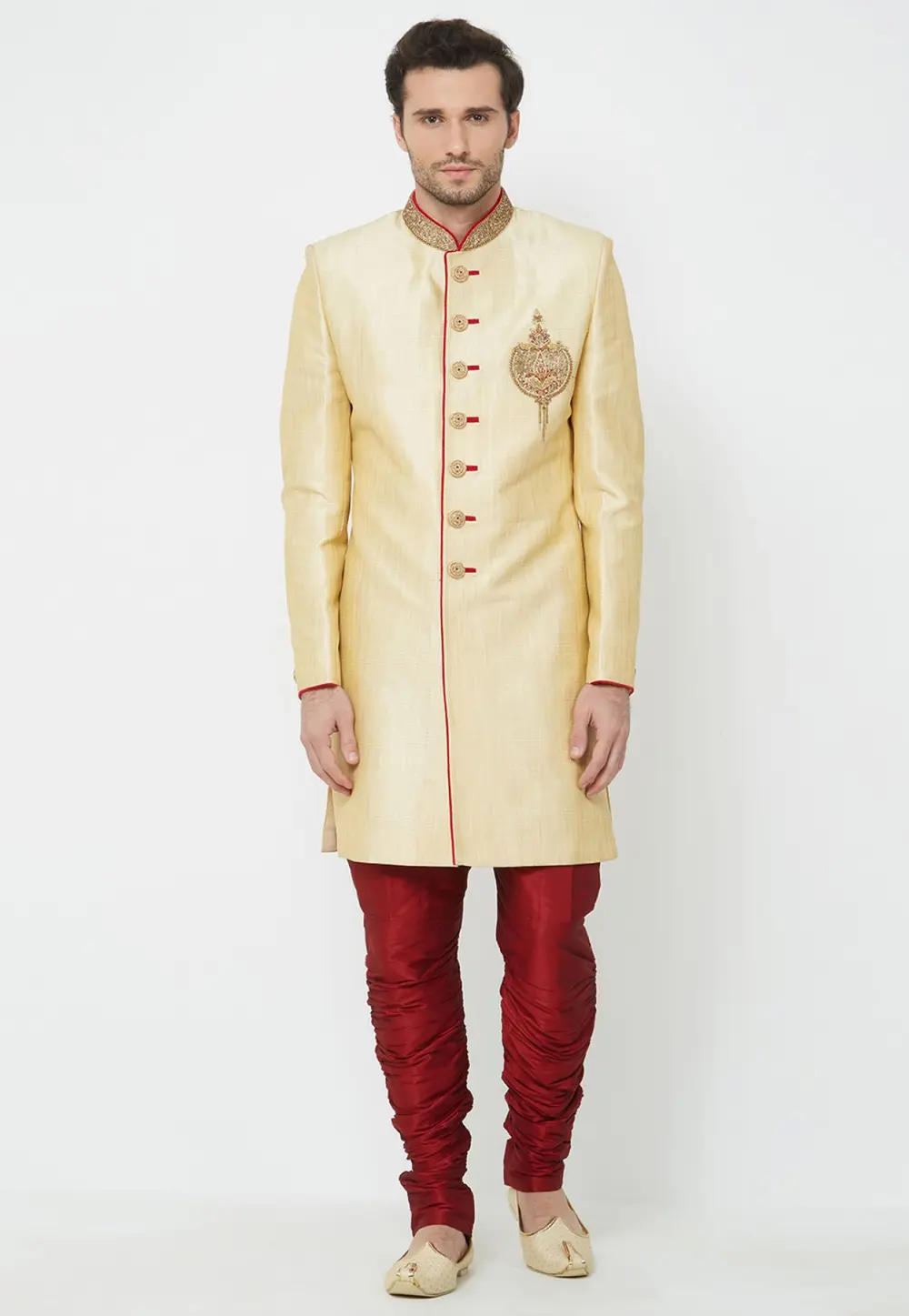 Beige Art Silk Sherwani 300181