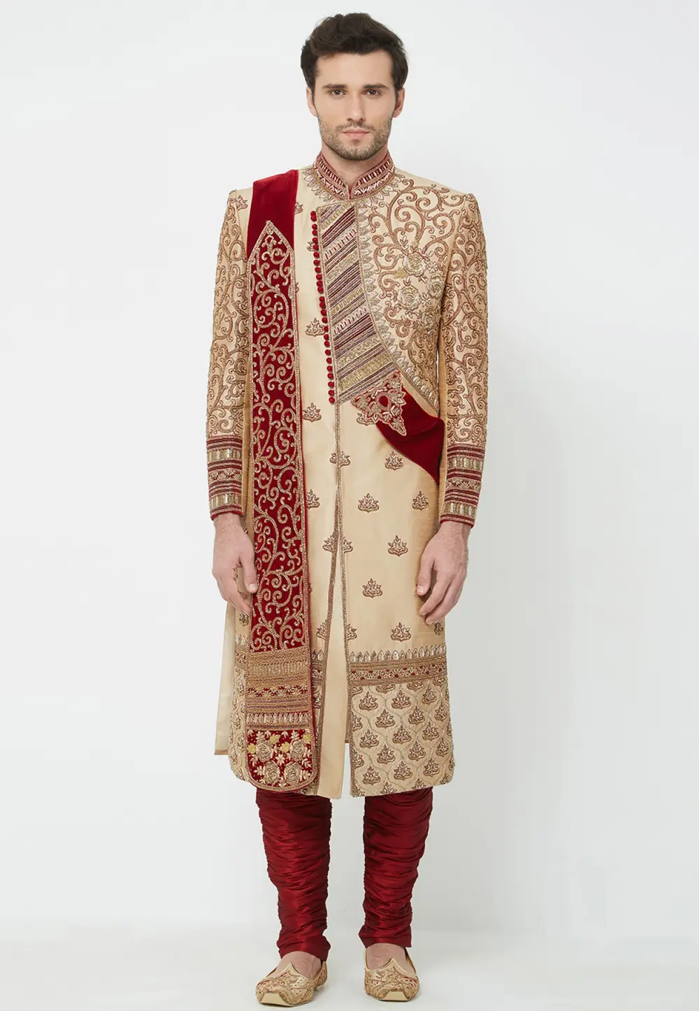 Beige Art Silk Sherwani 300183