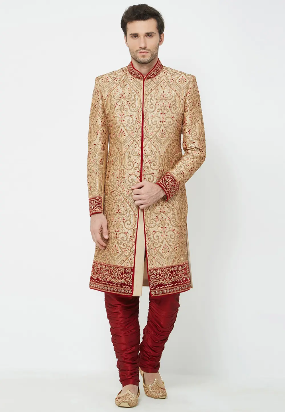 Beige Art Silk Sherwani 300184