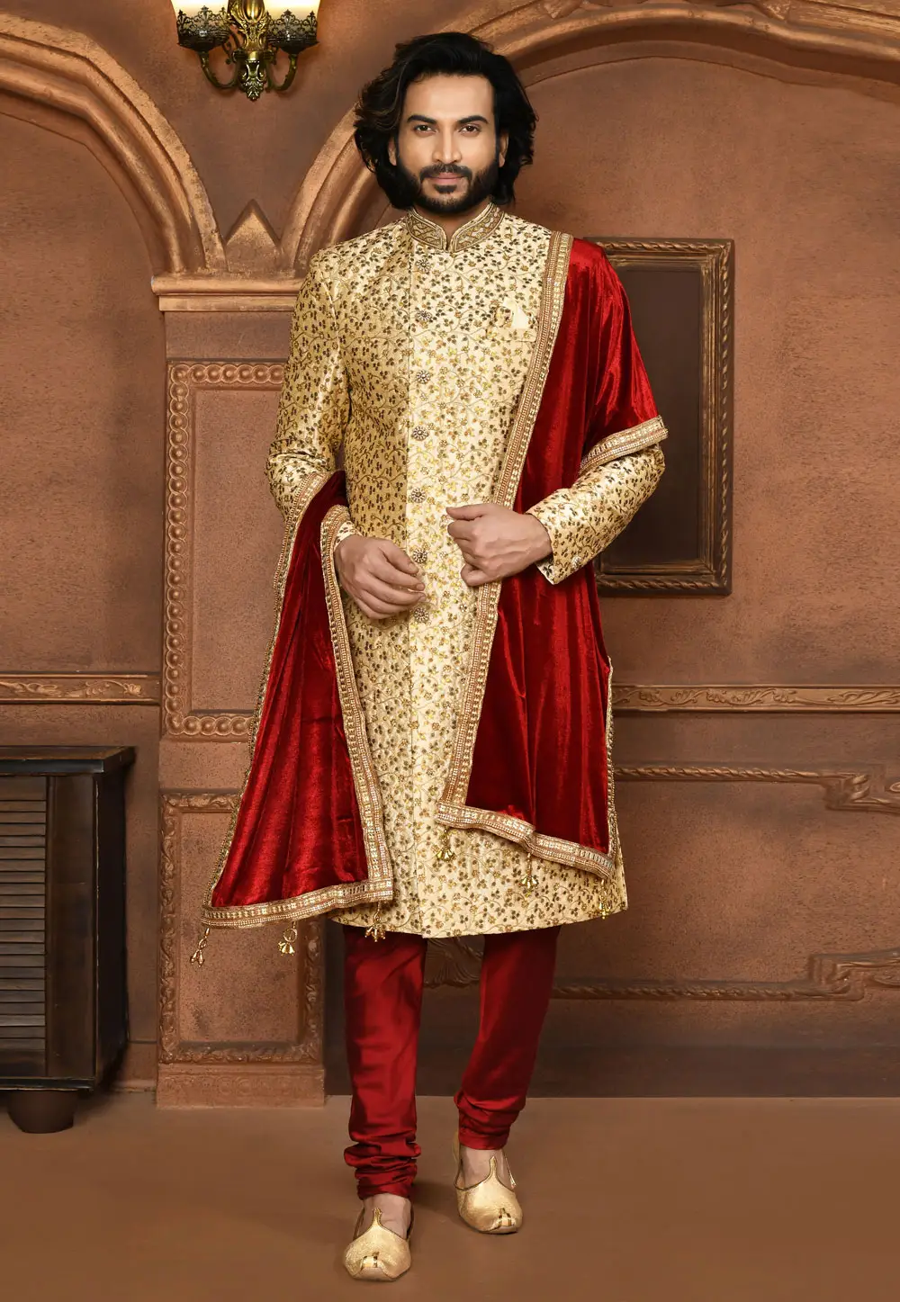 Beige Art Silk Sherwani 295464