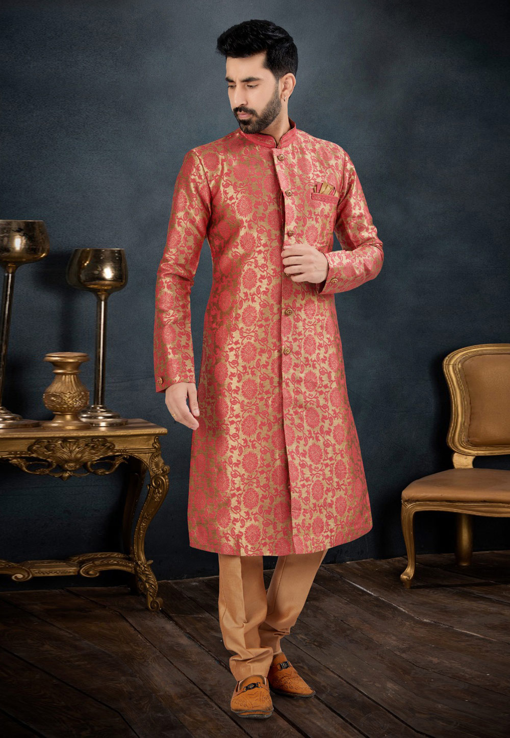 Beige Banarasi Jacquard Indo Western Suit 282506