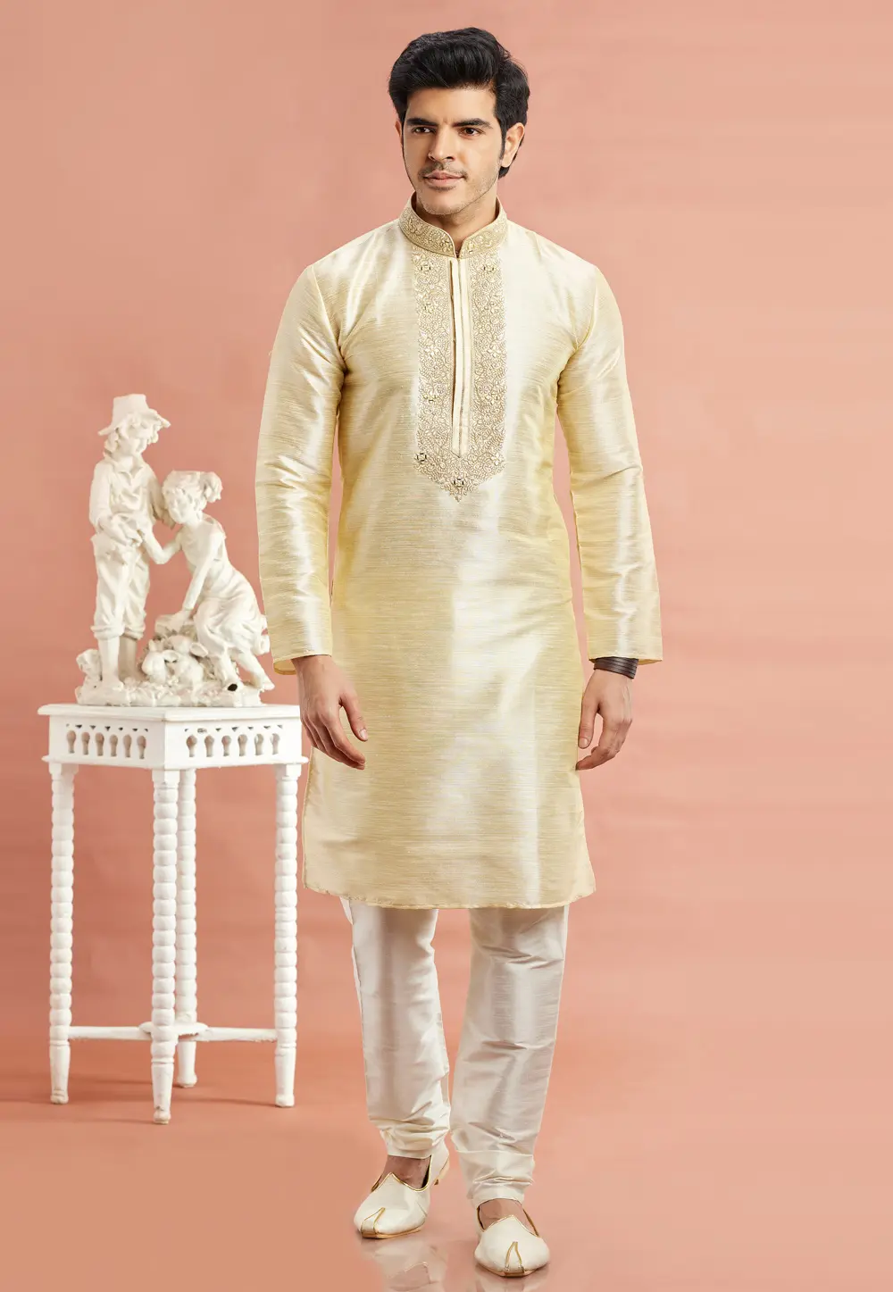 Beige Banarasi Kurta Pajama 297513