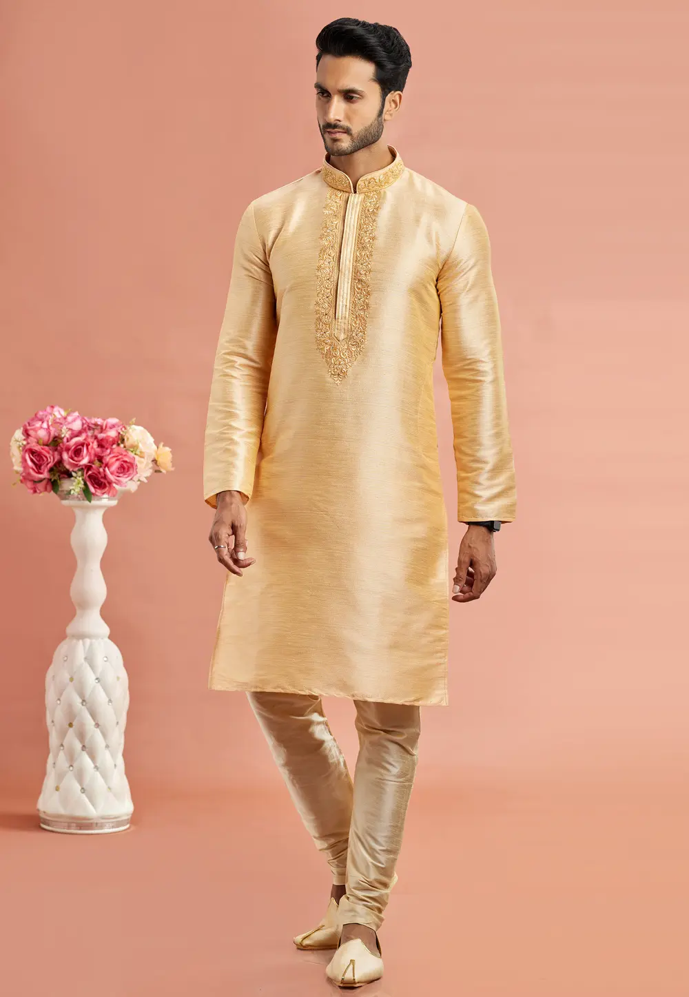 Beige Banarasi Kurta Pajama 297516