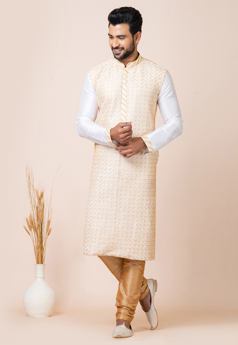 Beige Banarasi Kurta Pajama 286261