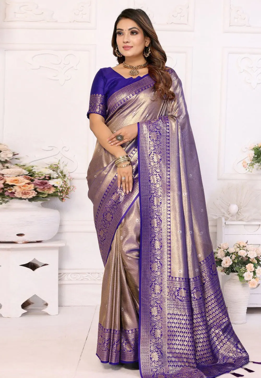 Beige Banarasi Silk Saree 301212