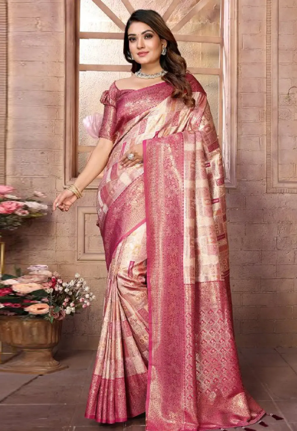 Beige Banarasi Silk Saree 302007