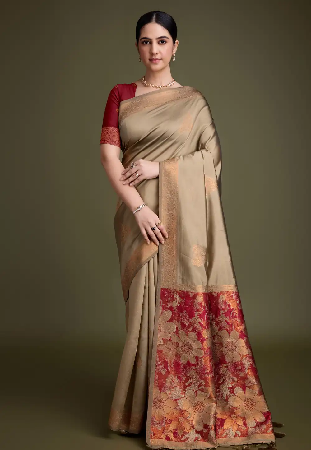 Beige Banarasi Silk Saree 291240