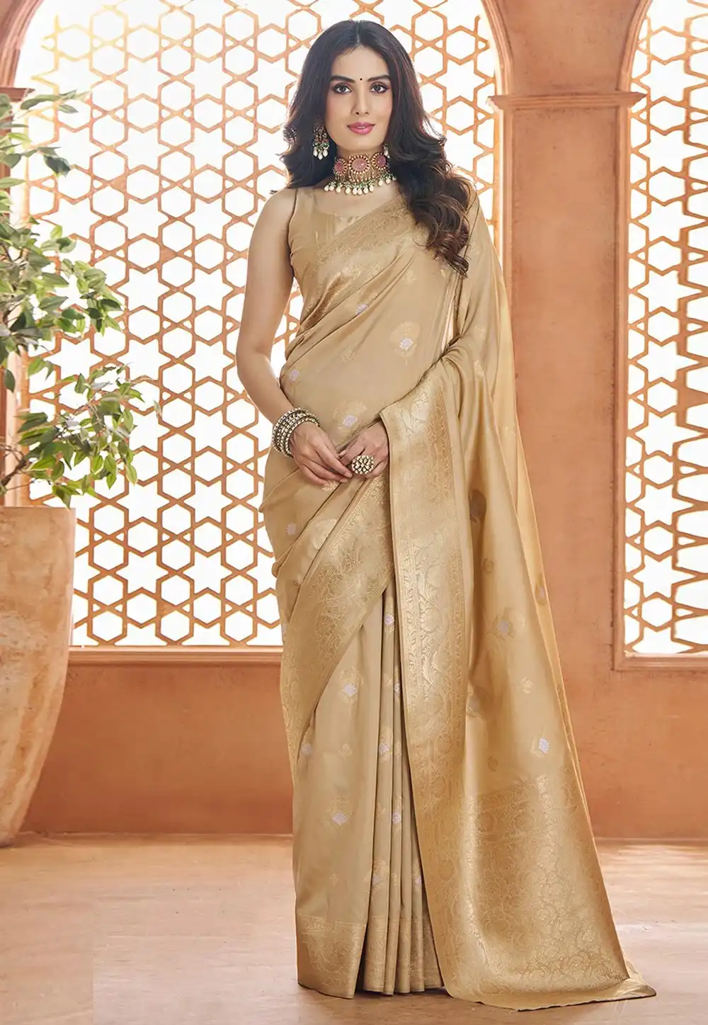 Beige Banarasi Silk Saree 294808