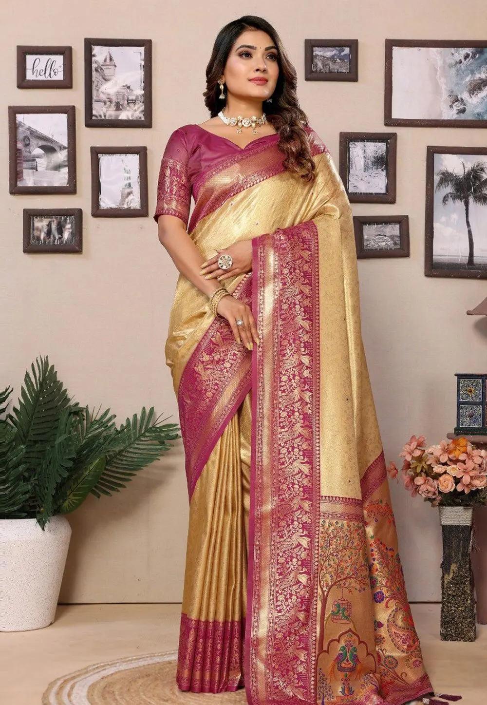 Beige Banarasi Silk Saree With Blouse 302634