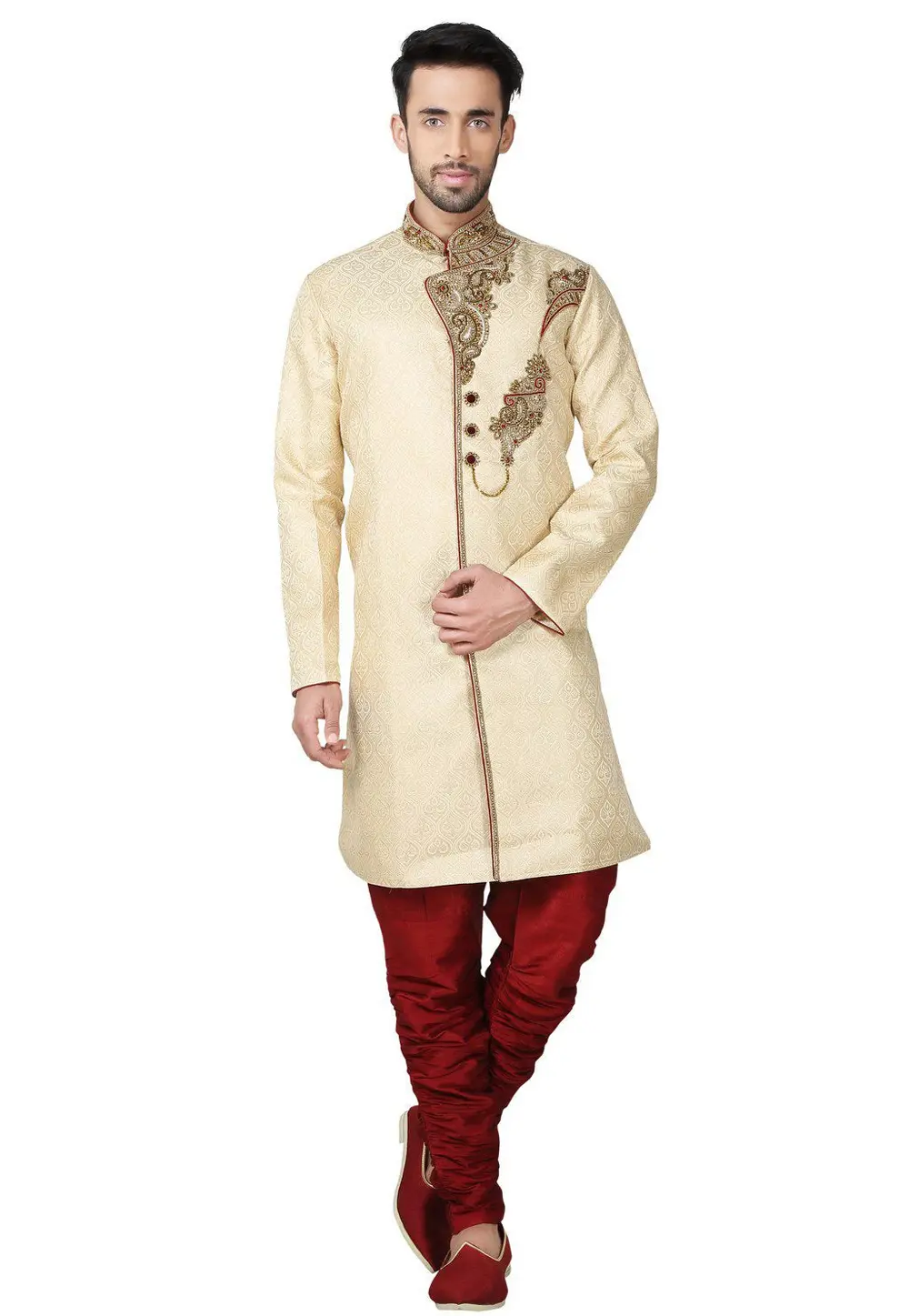 Beige Brocade Sherwani 300160