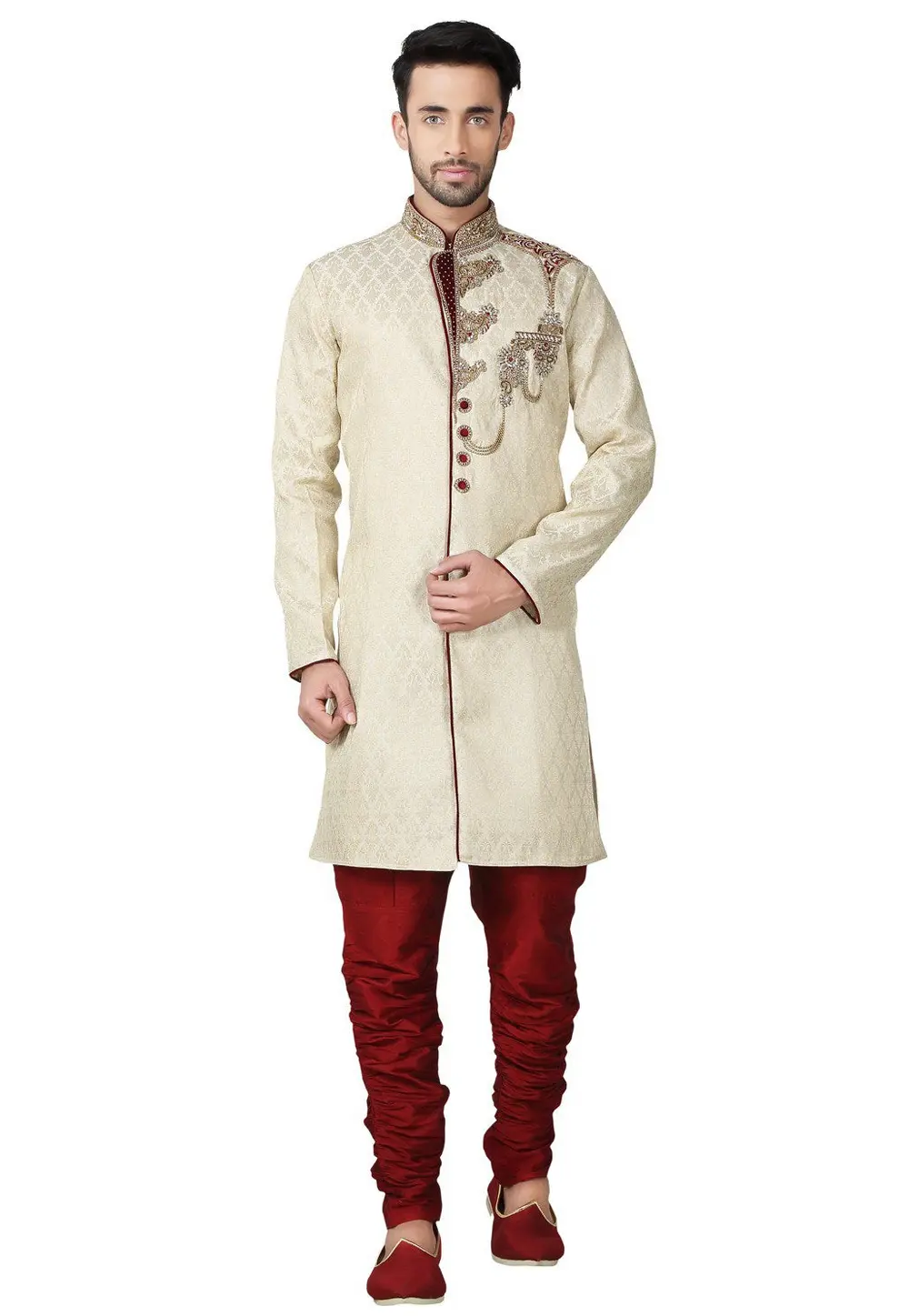 Beige Brocade Sherwani 300161