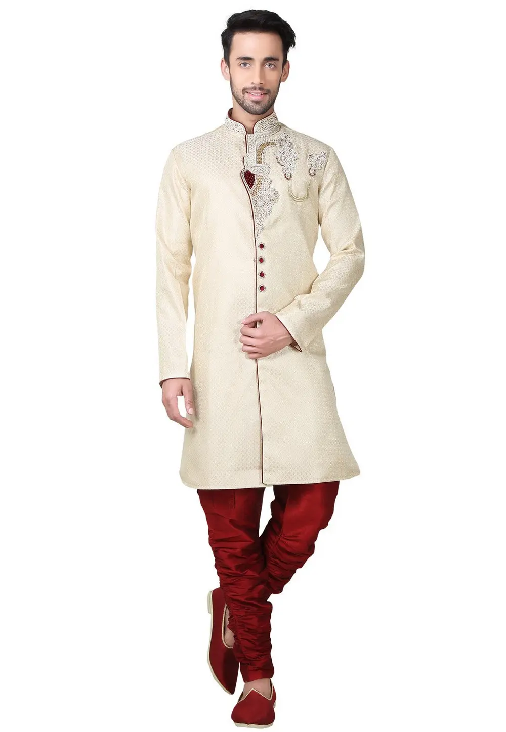 Beige Brocade Sherwani 300162