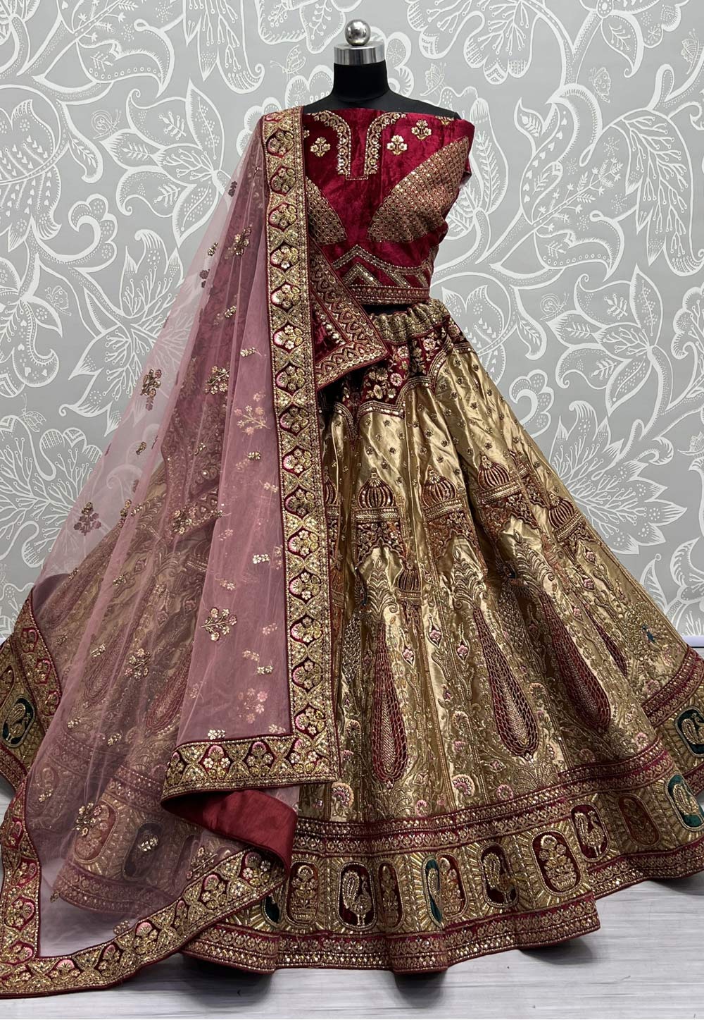 Beige Brocade Silk Bridal Lehenga Choli 280001