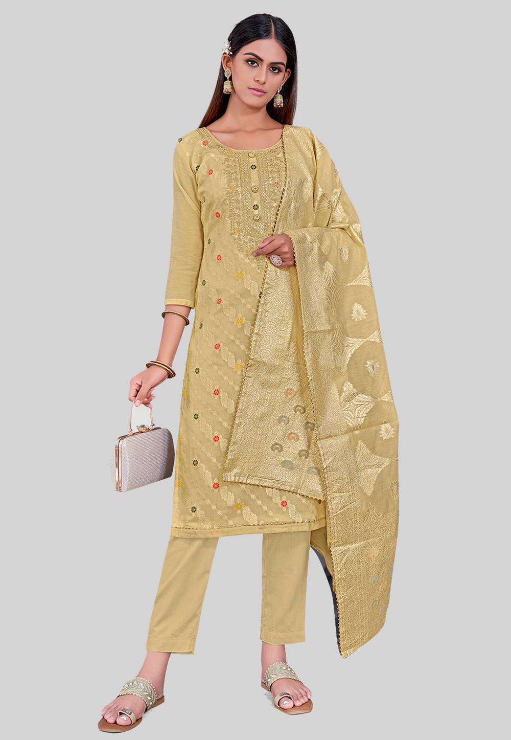 Beige Chanderi Silk Pakistani Suit 284462
