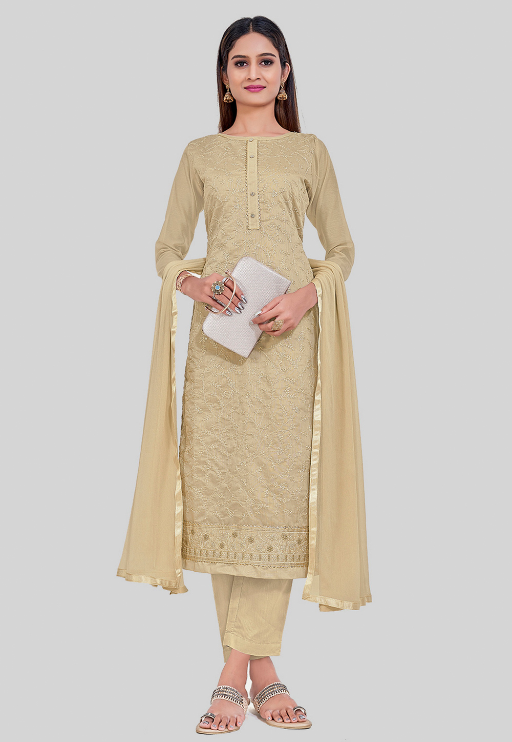 Beige Chanderi Silk Pakistani Suit 284772