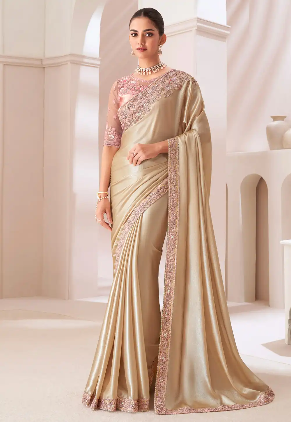 Beige Chiffon Saree With Blouse 292297