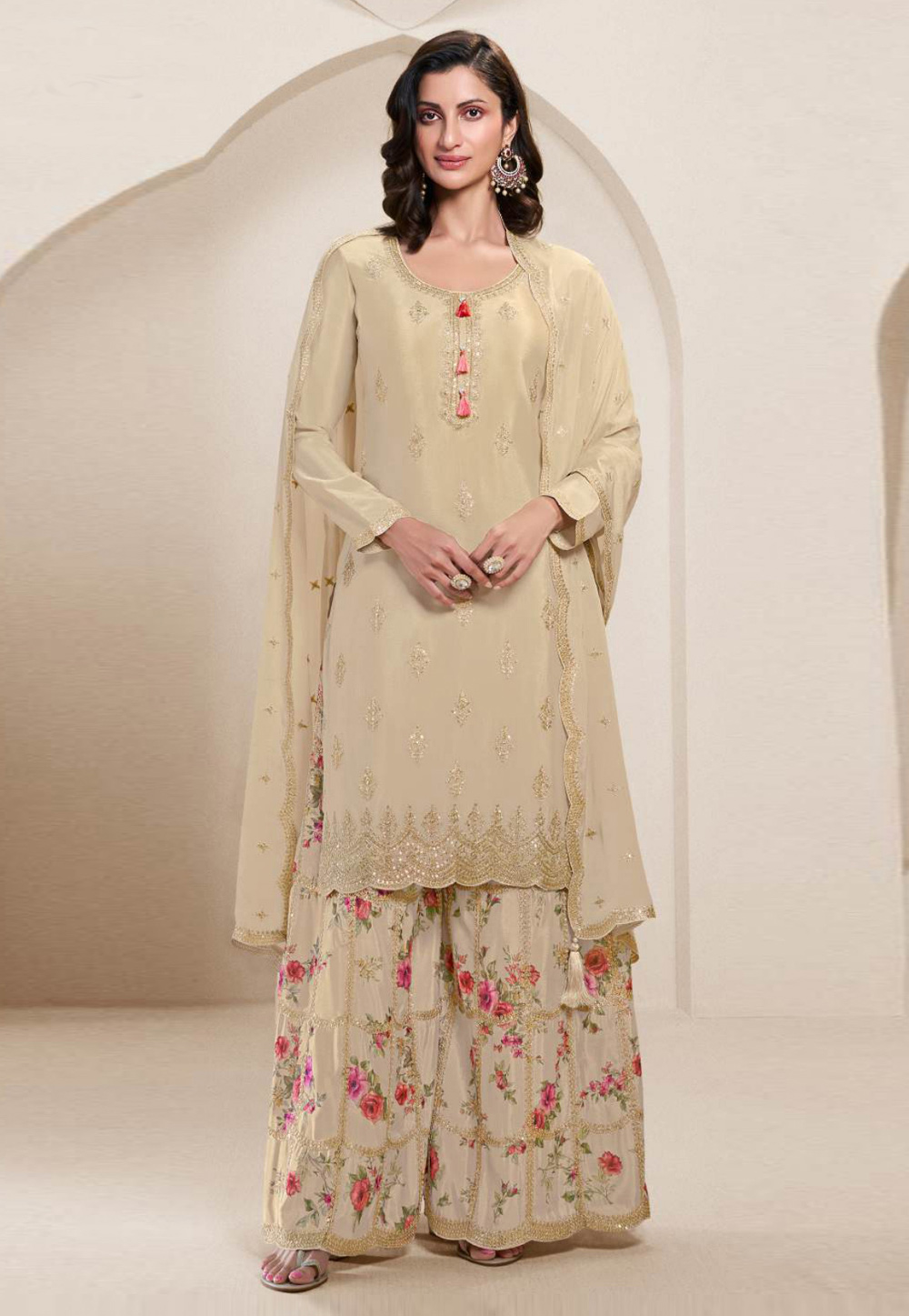 Beige Chinon Pakistani Suit 306291