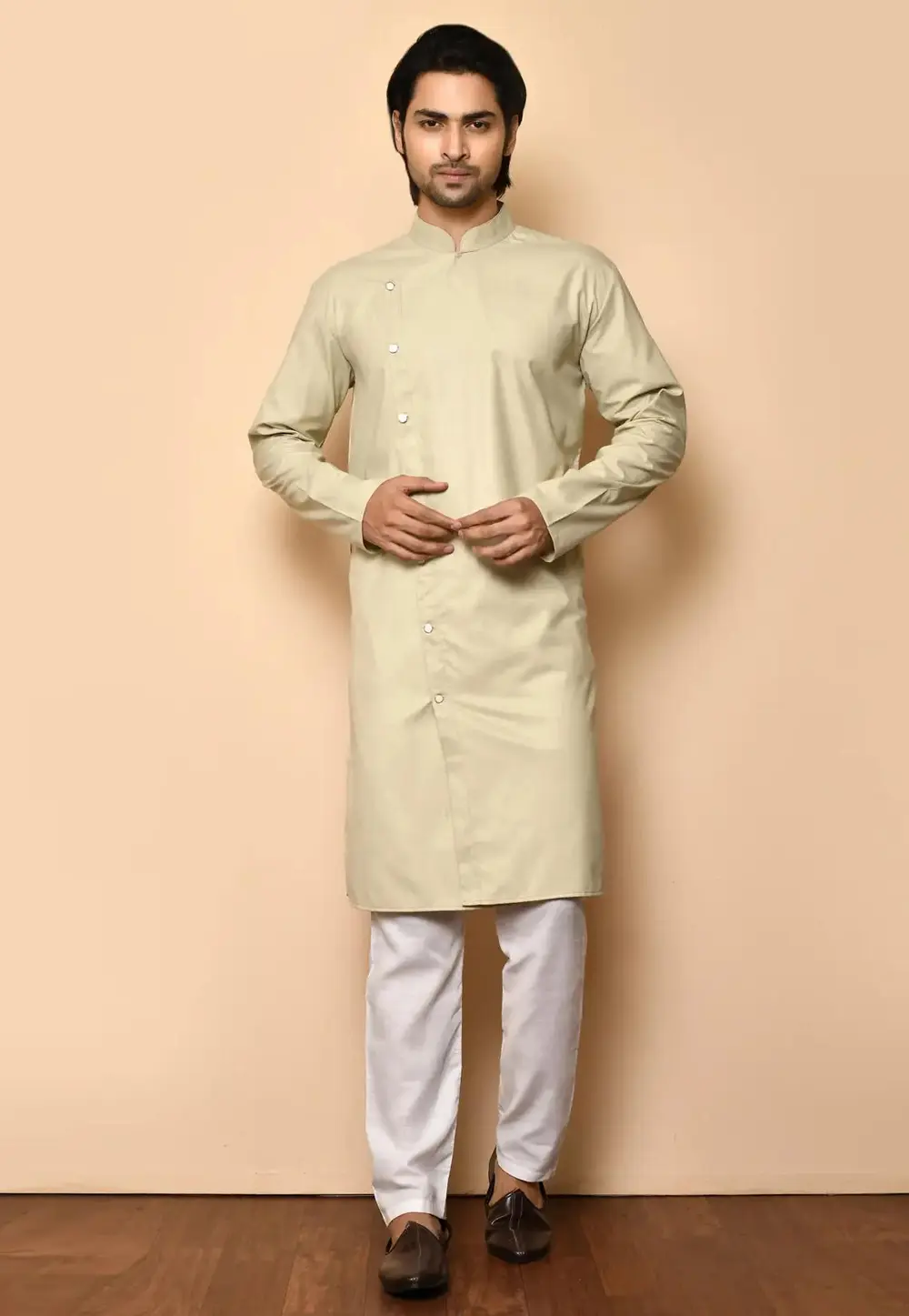 Beige Cotton Indo Western Suit 300692