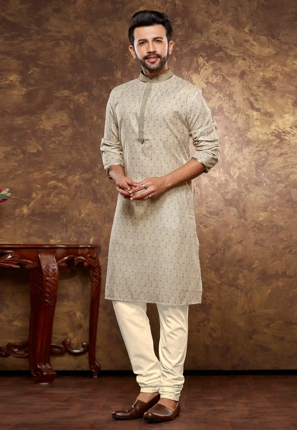 Beige Cotton Kurta Pajama 288064