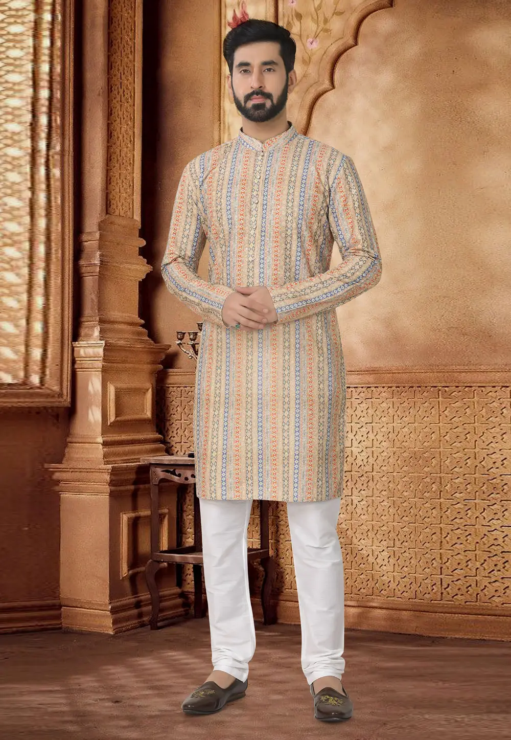 Beige Cotton Kurta Pajama 296932