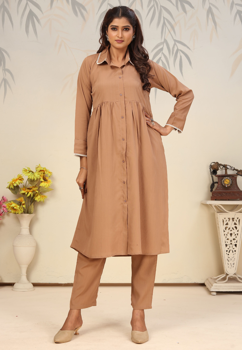 Beige Cotton Kurta Set With Pant 310525