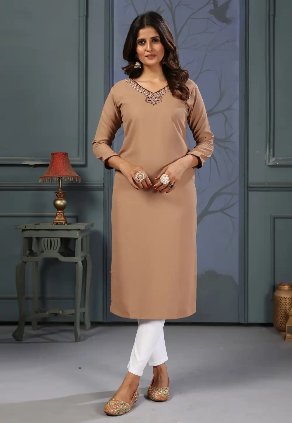 Beige Cotton Kurta Set With Pent 289789