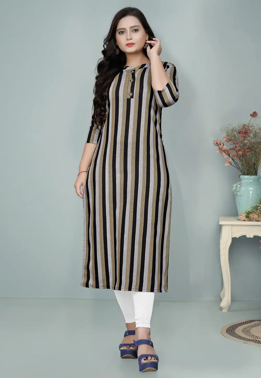 Beige Cotton Long Kurti 288074