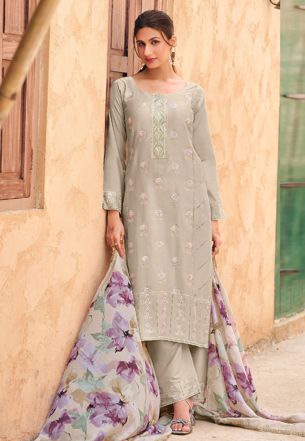 Beige Cotton Pakistani Suit 310623