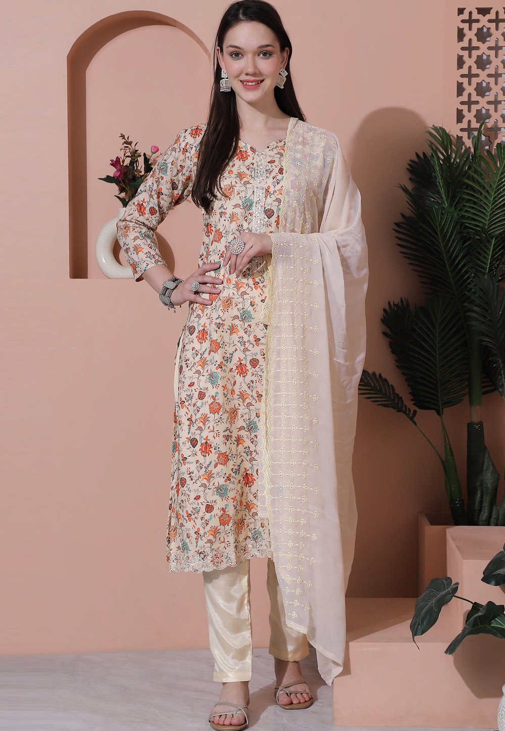 Beige Cotton Pakistani Suit 310081