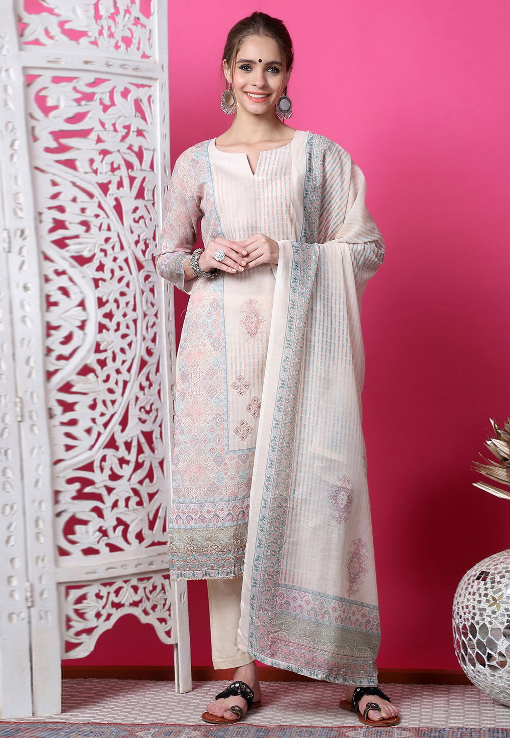 Beige Cotton Pakistani Suit 310100