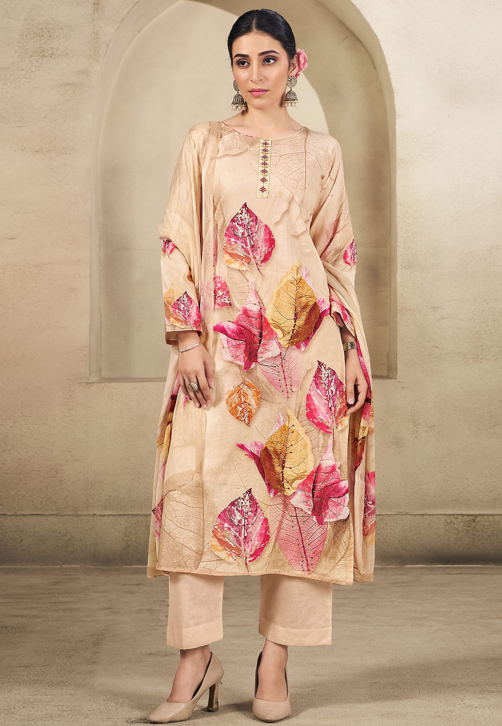 Beige Cotton Pakistani Suit 311046