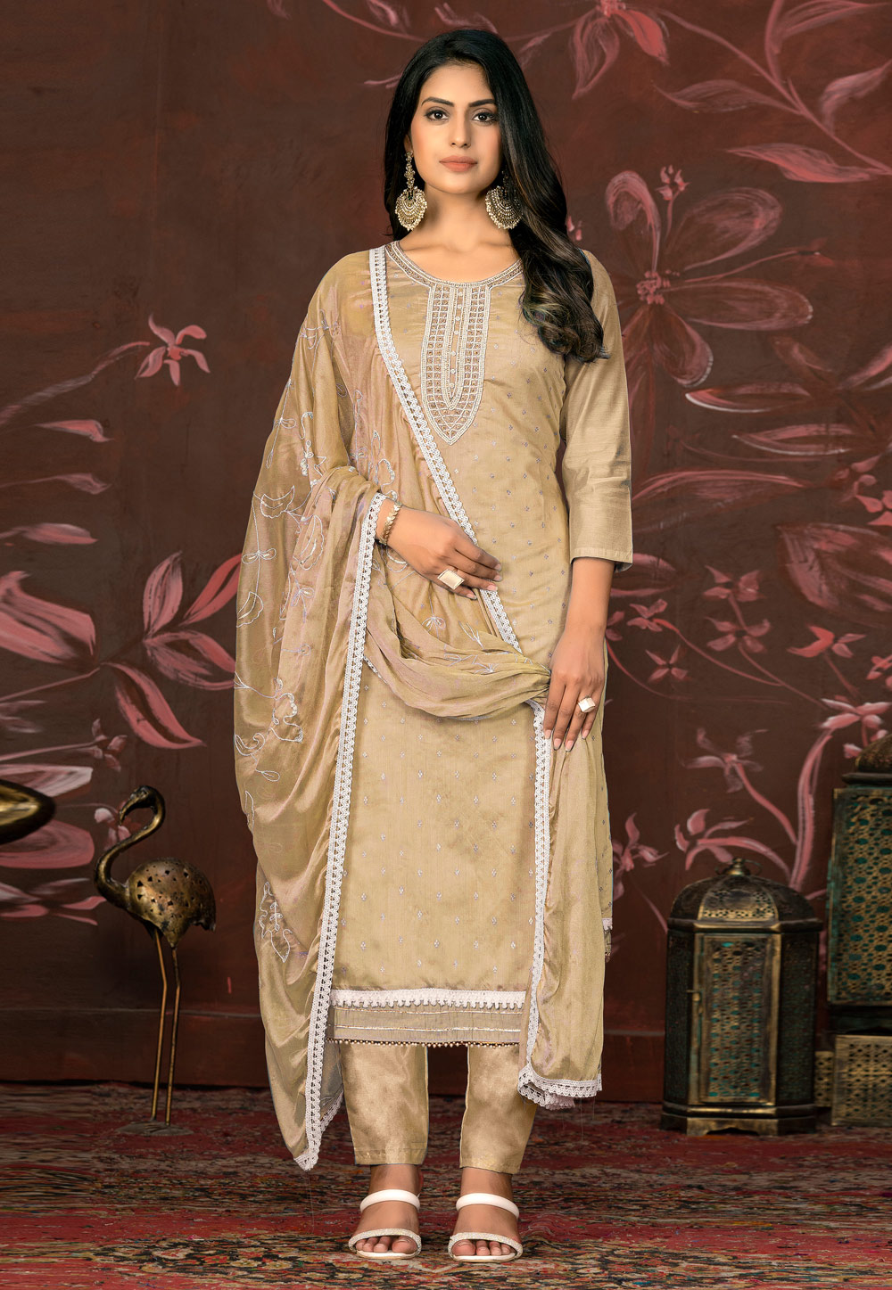 Beige Cotton Pakistani Suit 281076
