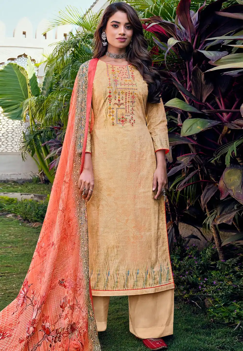 Beige Cotton Pakistani Suit 294858