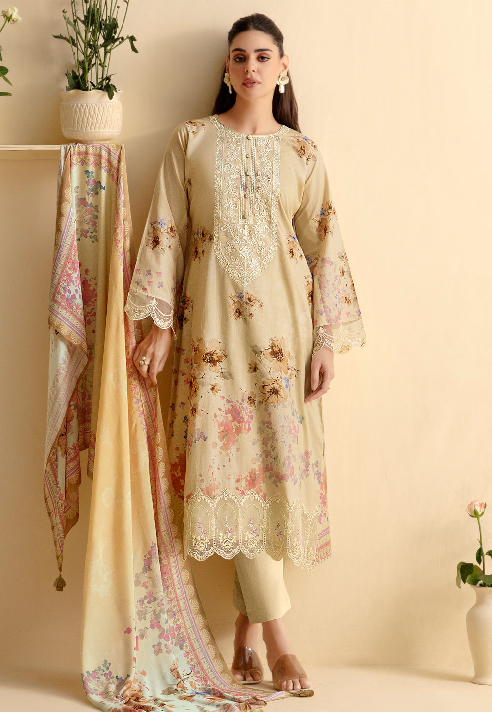 Beige Cotton Pant Style Suit 309303