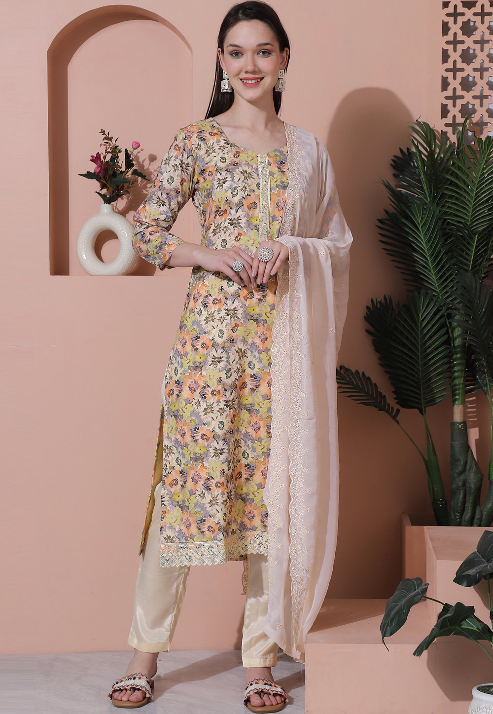 Beige Cotton Pant Style Suit 310082