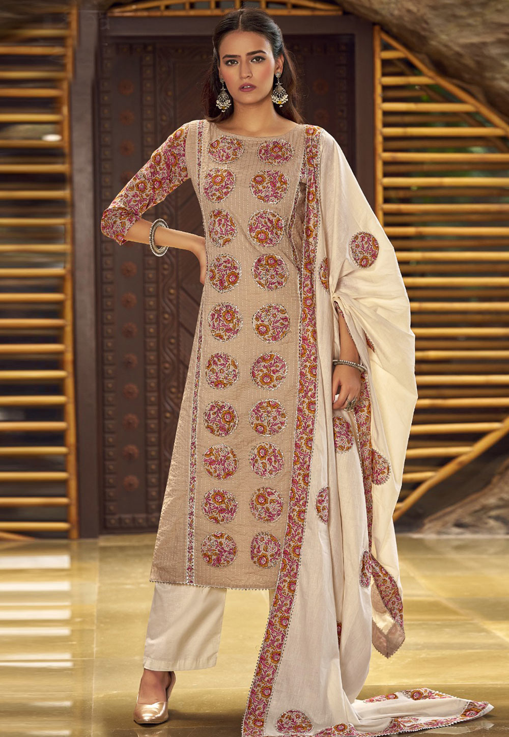 Beige Cotton Pant Style Suit 310158