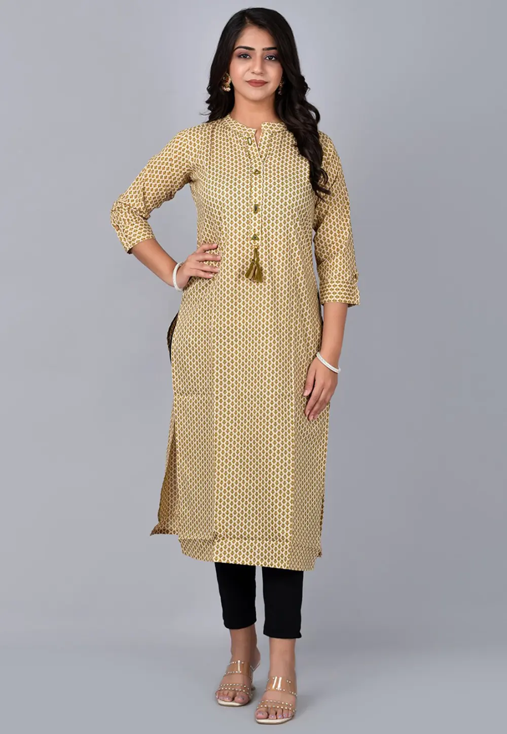 Beige Cotton Printed Long Tunic 302770