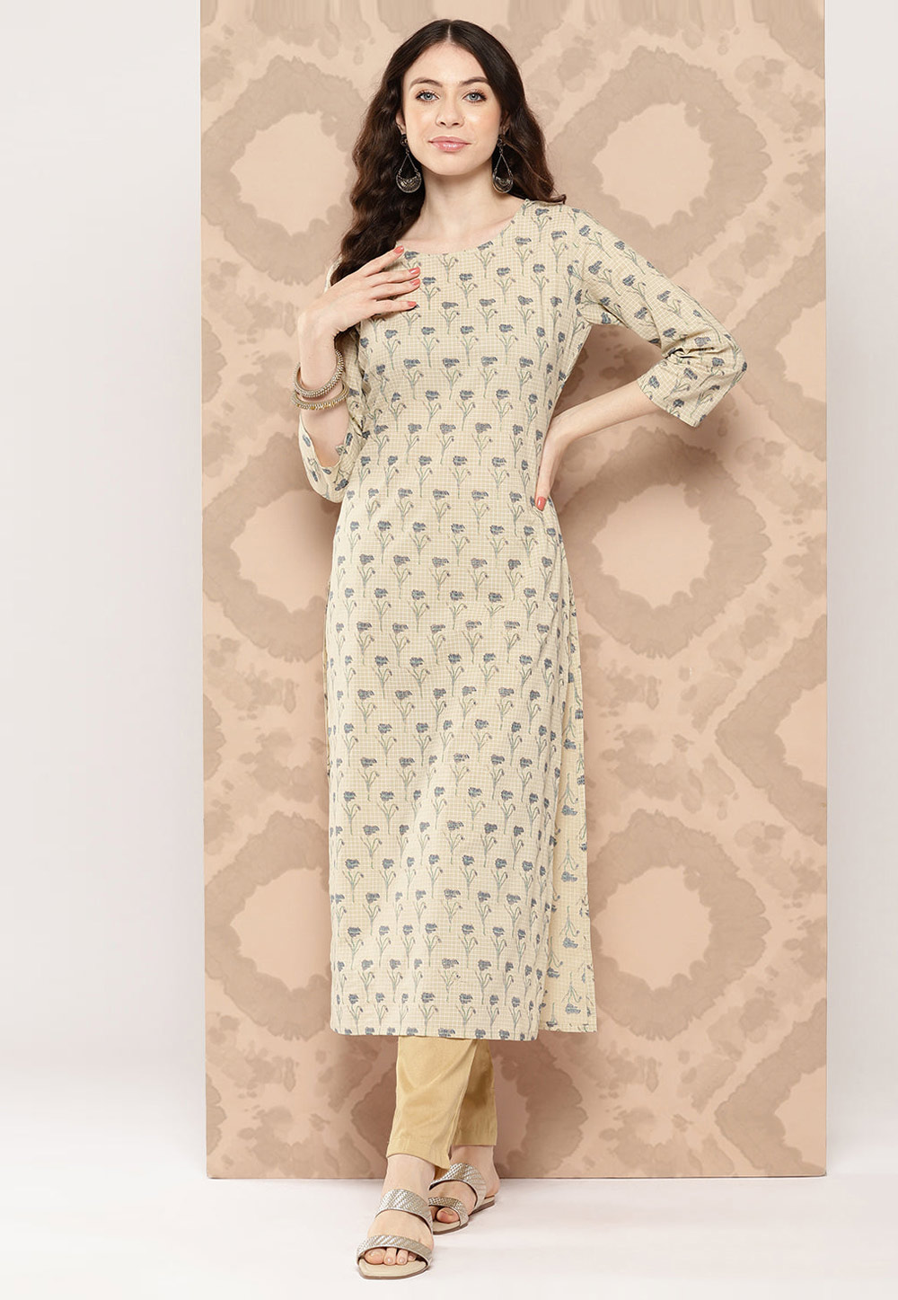 Beige Cotton Printed Long Tunic 282732