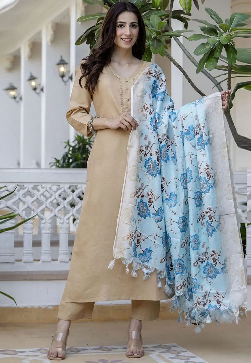 Beige Cotton Readymade Pakistani Suit 296760