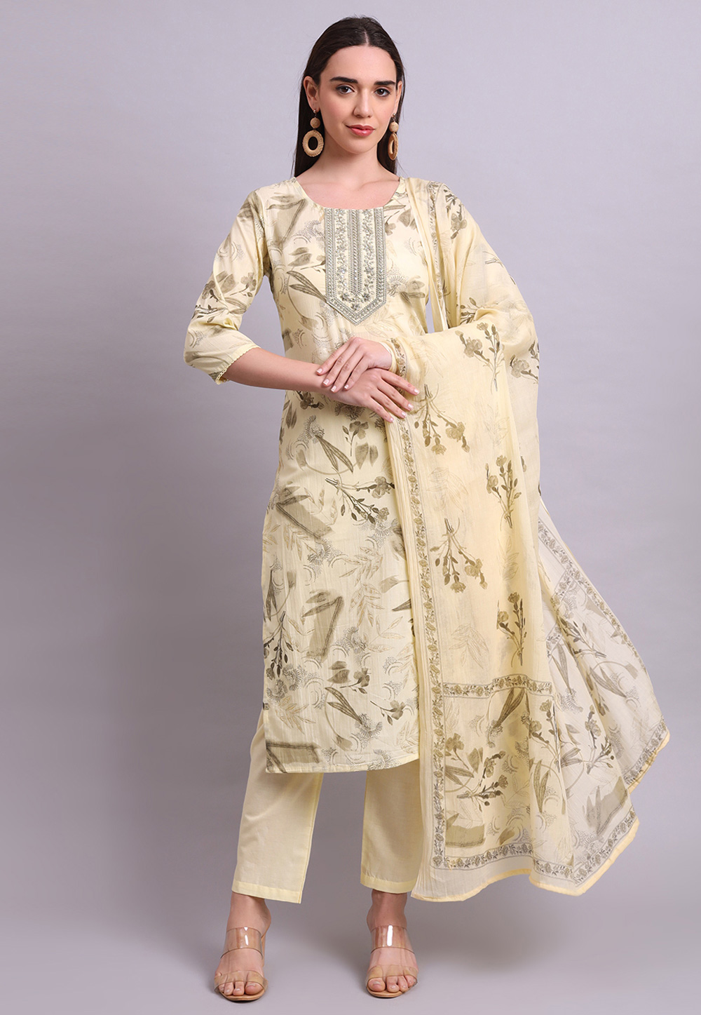 Beige Cotton Readymade Pakistani Suit 309661