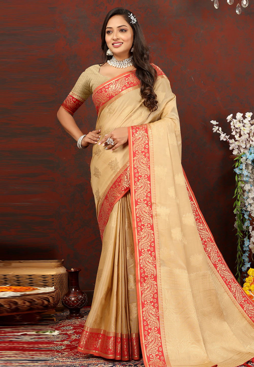 Beige Cotton Saree With Blouse 279791
