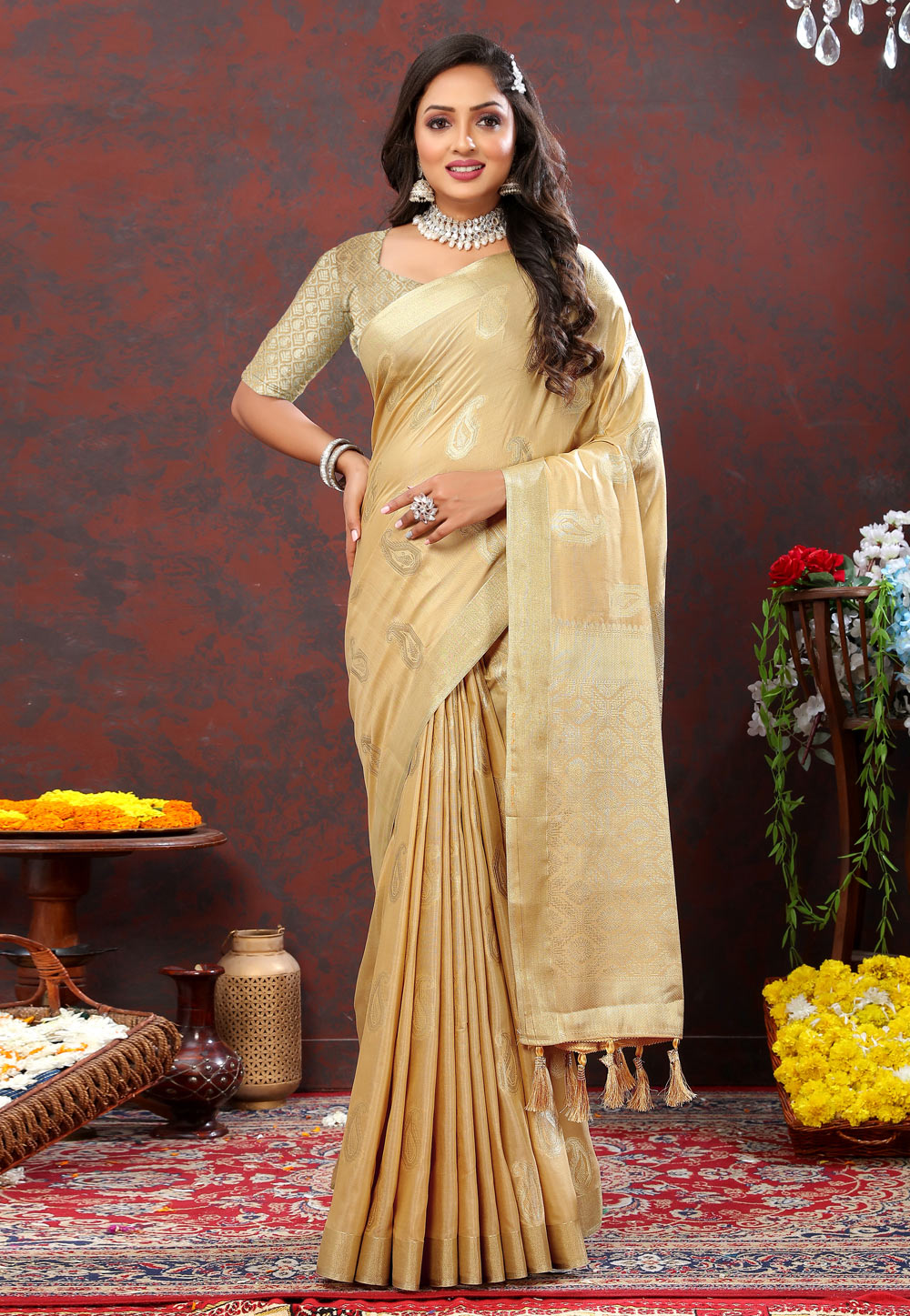 Beige Cotton Saree With Blouse 280191