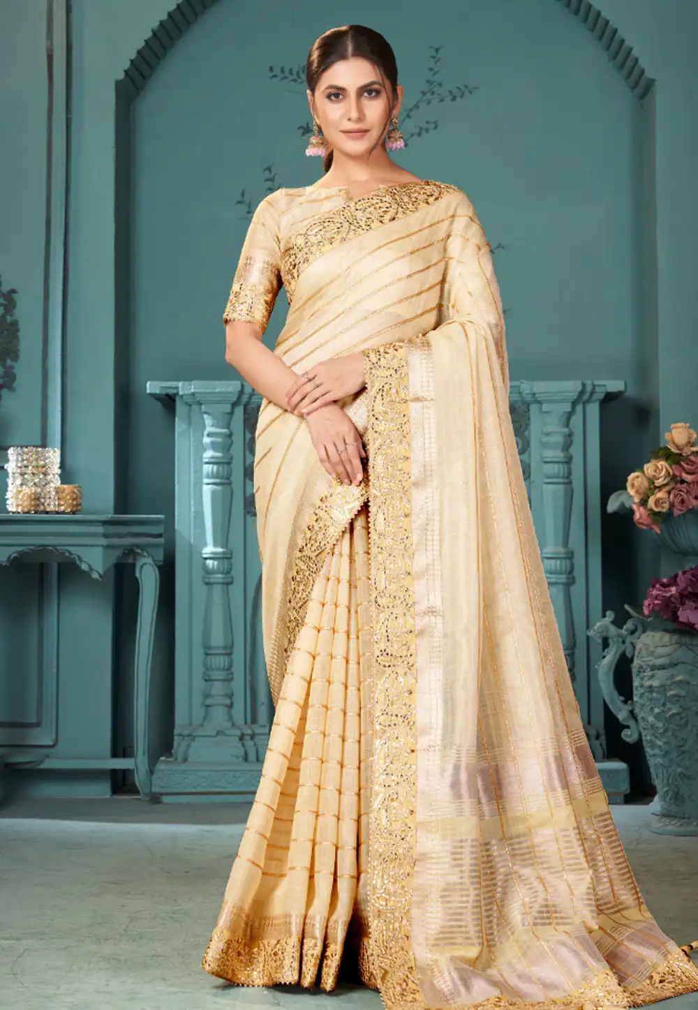 Beige Cotton Saree With Blouse 290690